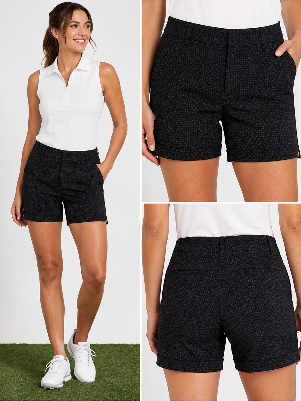 Greg Norman Womens Golf Shorts Size 4 Black Geometric Print Stretch Performance